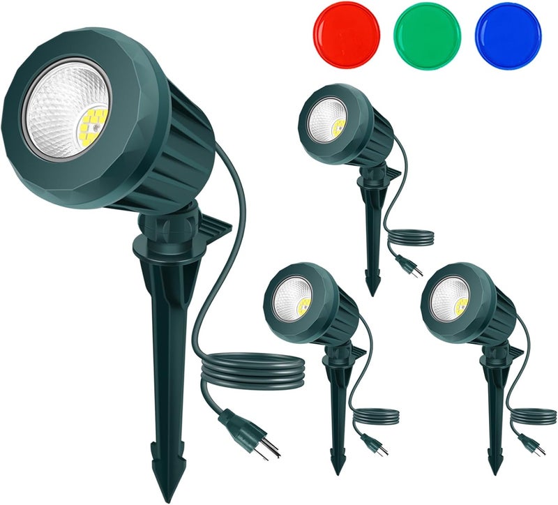 Holeva Spotlight Outdoor – 120V Plug-in, 2700K Warm White LED Landscape Spot Lights with RGB 3 Lenses for Yard, Garden, Lawn&Tree Decor, IP67 Waterproof, Perfect for Holidays&Everyday (4 Pack, Green) - Image 1